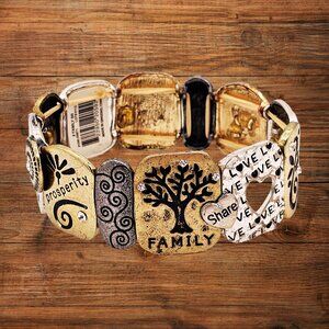 Inspirational Stretch Bracelet Panels: Family Tree, Love, Joy, Health, Serenity